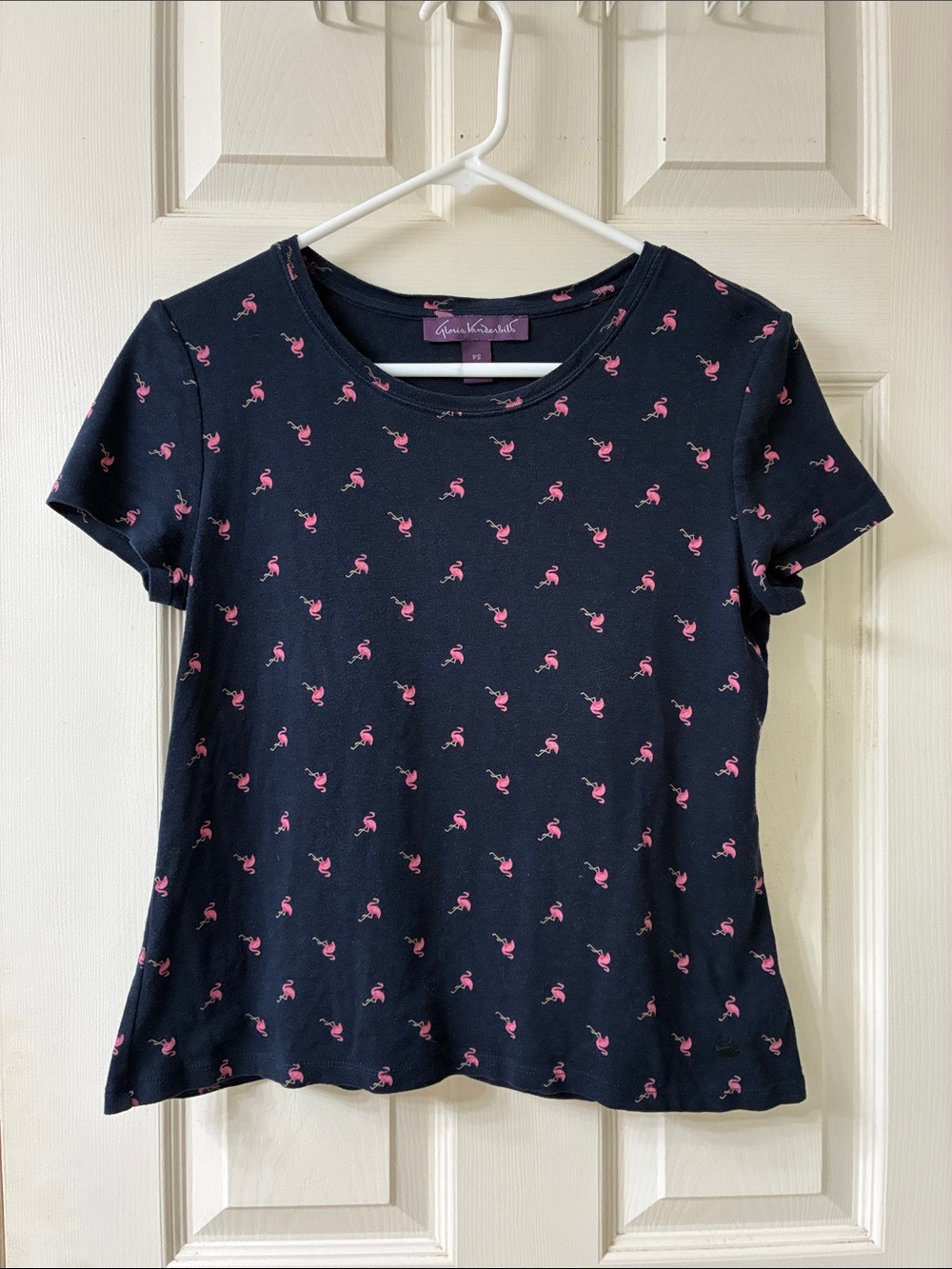🌷3 for $25🌷Gloria Vanderbilt, US SP, Navy & Pink Flamingo Short Sleeve Tee Shirt